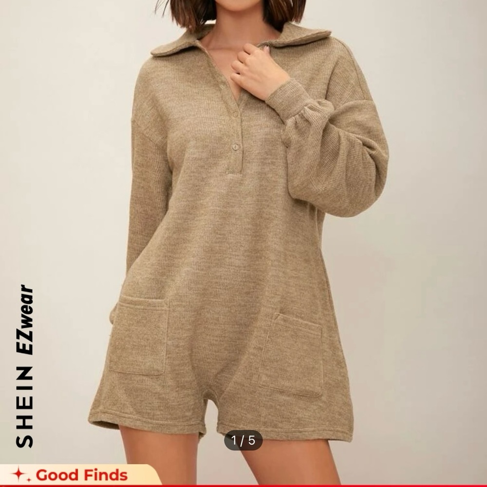 SHEIN khaki colored long sleeve romper